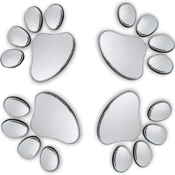 4 kpl 3D Chrome Dog Paw Footprint Autotarra, Car Logo Decal Deco