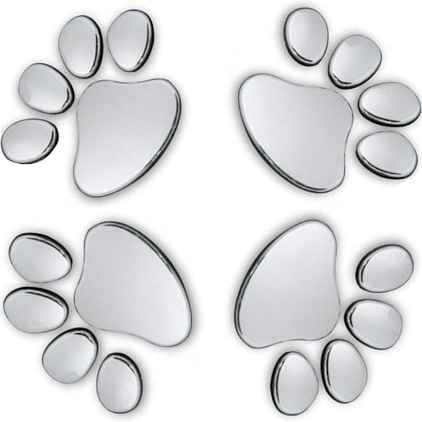 4 stk 3D Krom Hundefotspor Bilsticker, Bilskilt Dekal Dekor