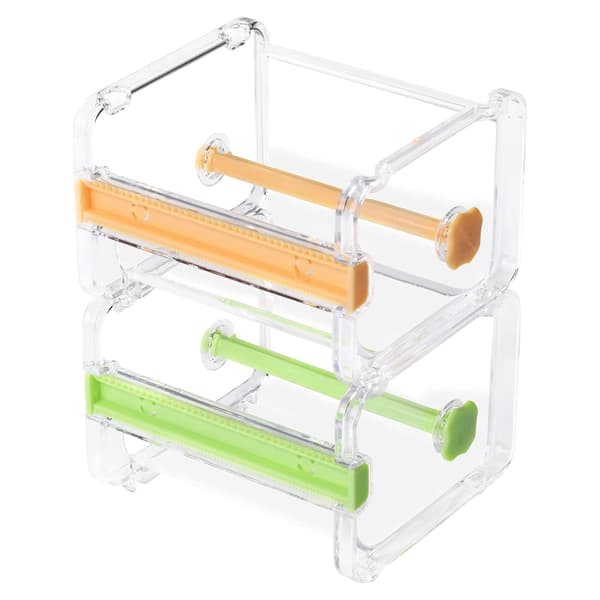 2-pack kontorsbandhållare i transparent multi-washi, bandskärare