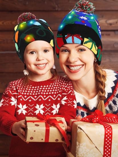 2 stycken jul LED-upplysta mössor Fula tröjor Stickad mössa