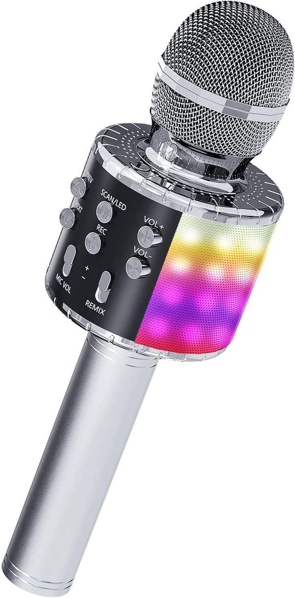 Karaoke Mikrofon (Silver) för Barn, Trådlös Bluetooth Karaoke M