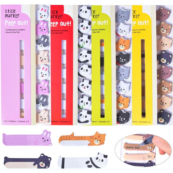 Sødt Dyr Sticky Notes, 4 stk. Dyreformede Klæbende Noter, Mini