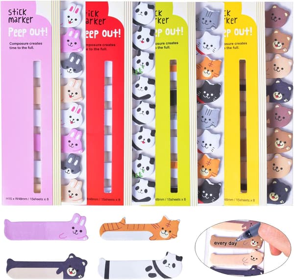 Søte Dyre Sticky Notes, 4 stk Dyreformede Limlapper, Mini