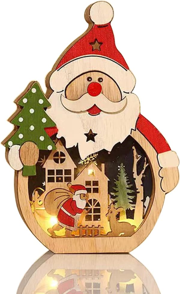 LED-upplysta Jultomtar i Trä, Julgran Snögubbe