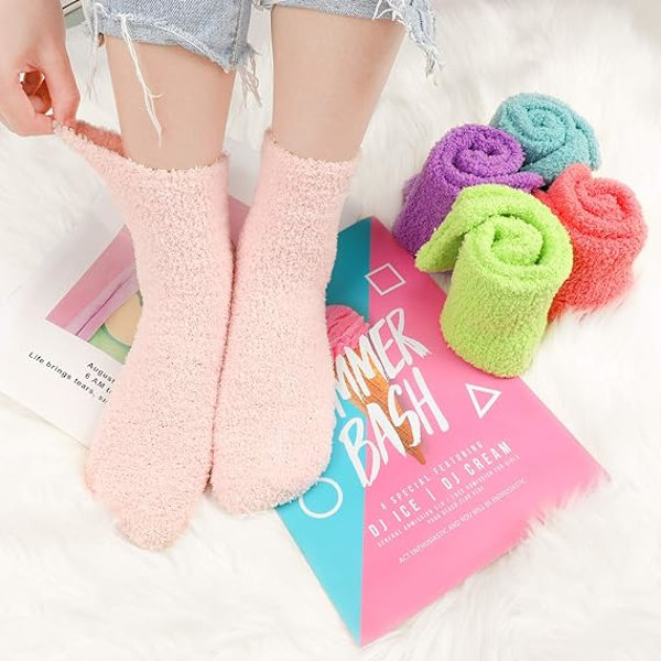 6 Par Damsockor i Fleece för Kvinnor, Vintersockor Tofflor S DXGHC
