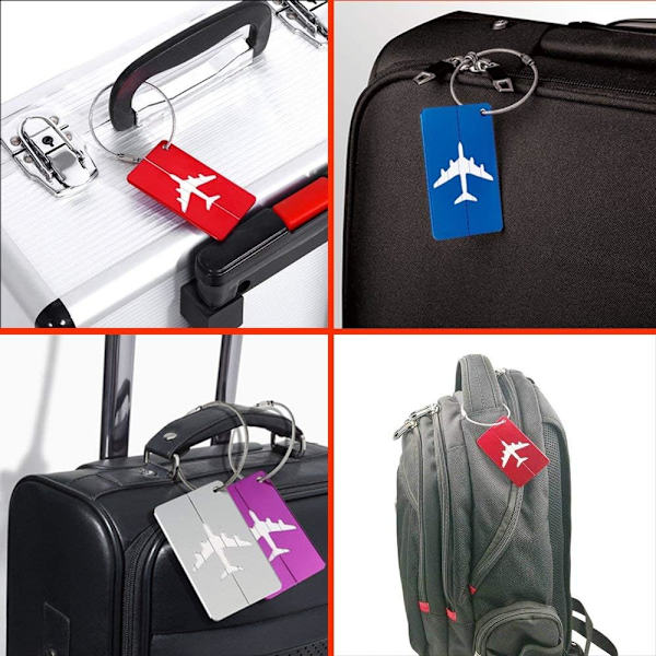 6x Flygplansbagagetagg Aluminiumlegering Resväska Tagg med Fläck