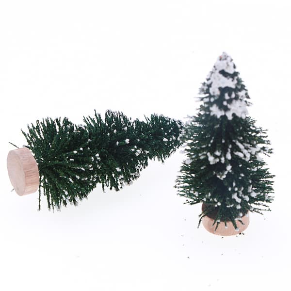 4 mini rekvisitter - Juletræ, plastik juleceder, miniature