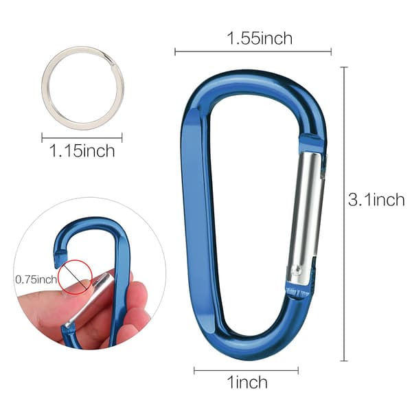 6 st Multi-färgade Karabinerhakar, 3\" Stora Aluminium D-ringar
