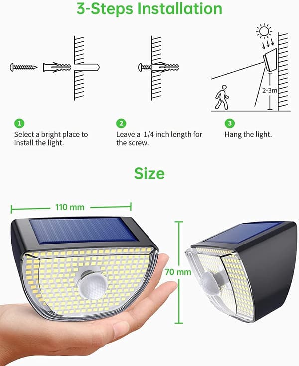 Utendørs solcellelampe med bevegelsessensor, 1 pakke med solcellelamper, 200 LED