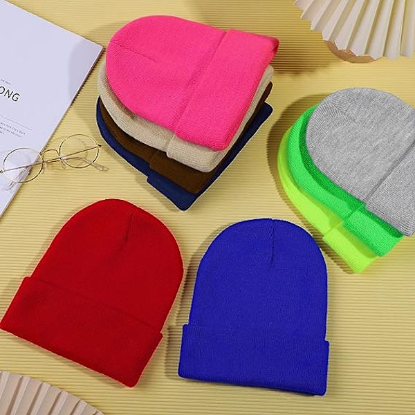 Paket med 8 stickade mössor för män och kvinnor, Pullover-mössor, Candy-Co