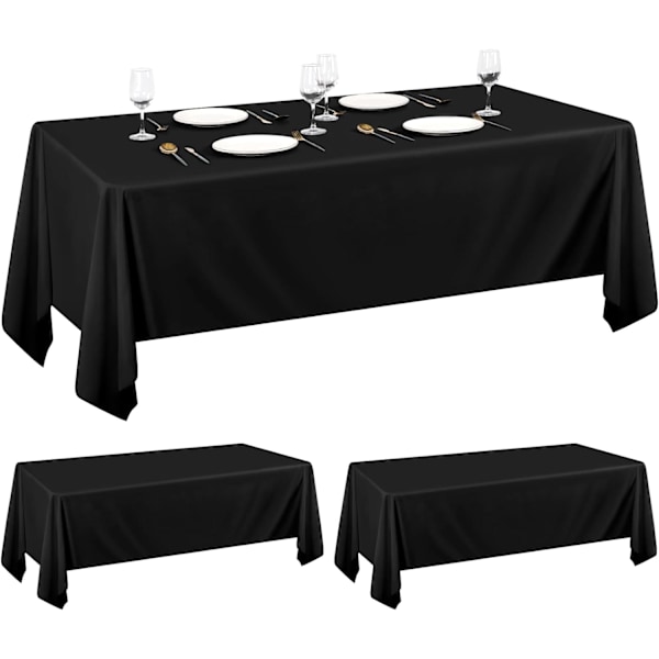 Set med 3 svarta rektangulära dukar i tvättbar polyester