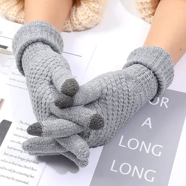 2 Par Dame Vinter Touchscreen Handsker Varme Fleeceforet Strik