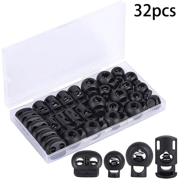 Pakke med 32 Plast Cord Locks, Fine Fjær Toggle Stop
