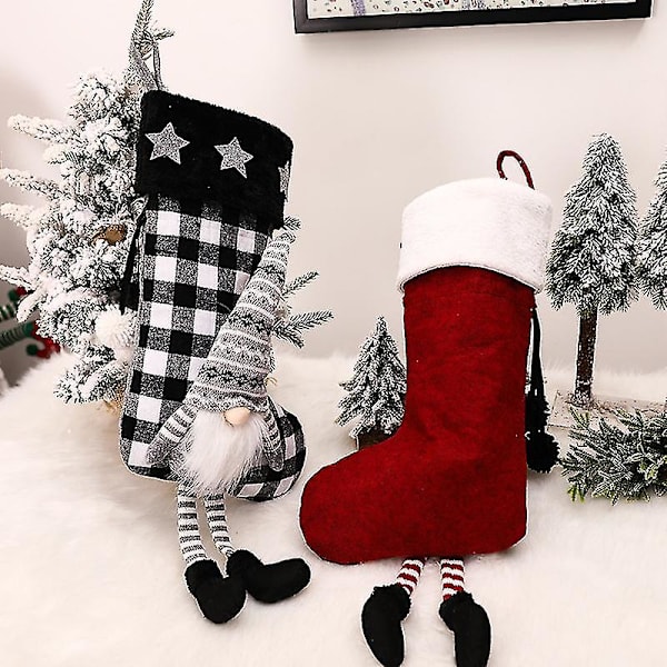 Stora julstrumpor 3d plysch söt tomte med långa ben DXGHC
