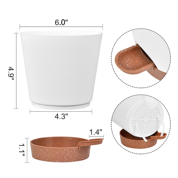 5 Pcs Self-Watering Plastic Flower Pots 15cm, Watering System Flo