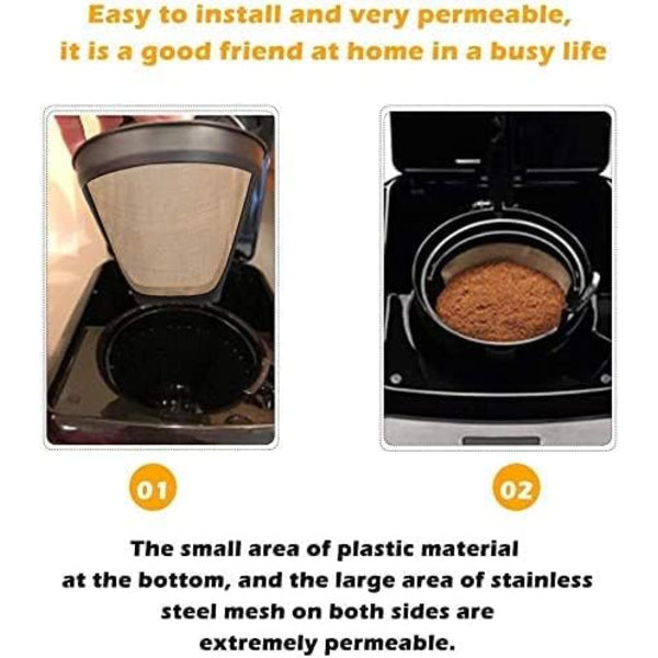 2 Pak Permanente Kaffeefiltre 8-12 Kopper Rustfrit Stål Kaffe Fi