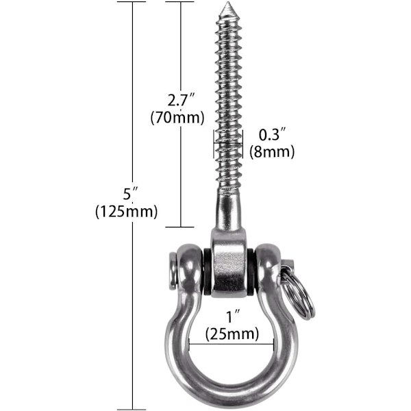 Skruekrog, Heavy Duty 304 Rustfrit Stål 180° Loftkrog til