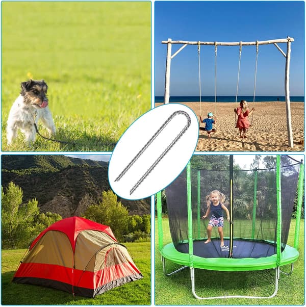 Sett med 6 kraftige galvaniserte stålpløkker for trampoline, camping