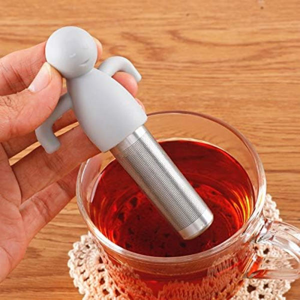 2 Pak Løse Blade Te-Brygger Finmasket Te-Infuser med Silikonhåndtag Rustfrit Stål Te-Bold til Løse Blade, Grå