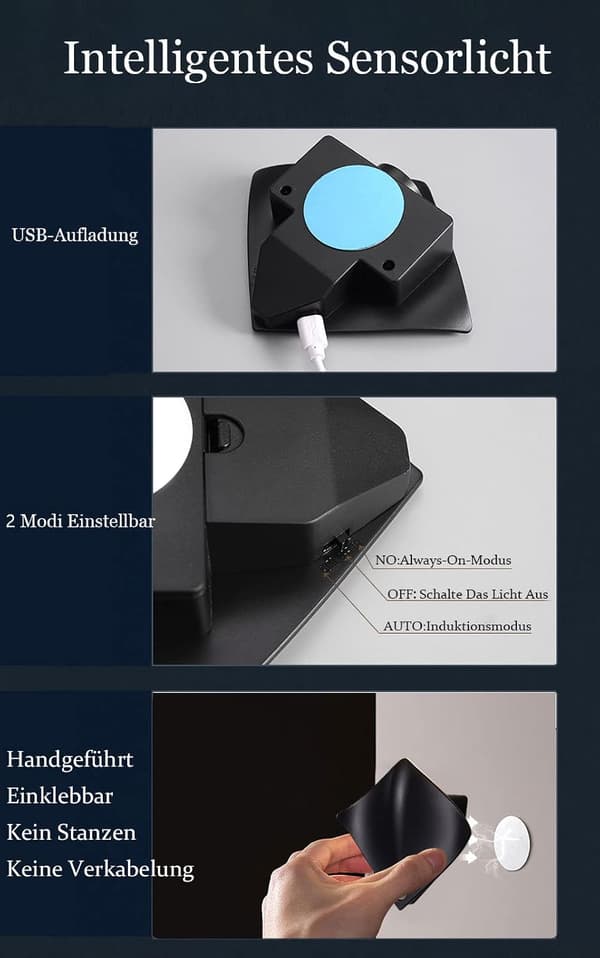 LED-vägglampa för inomhus, rörelsesensor, 3000K, batteridriven