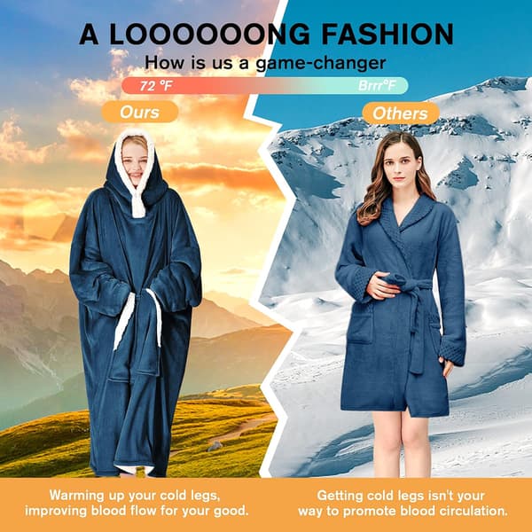 Oversized Hettegenser med Pledd, One Size Fits All (Marineblå)