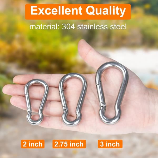 Lille Karabiner 6 stk. 2,75” Rustfrit Stål Karabiner med Stærk-