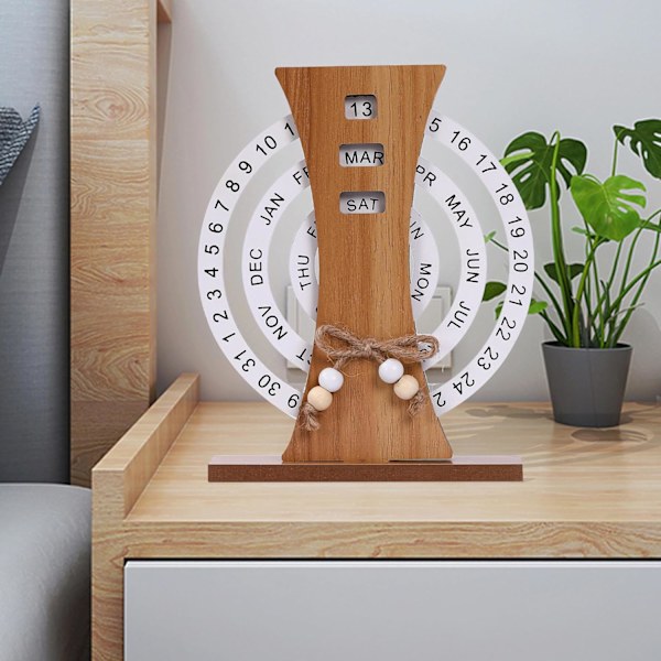 Evig kalender, træskive evig bordkalender, træskivekalender, manuel roterende træblok kalender til