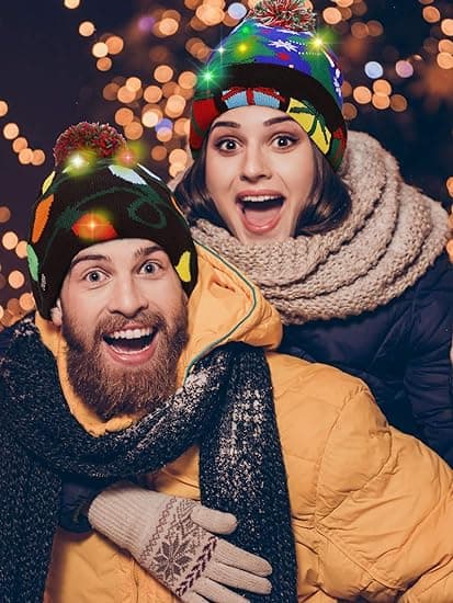 2 stycken jul LED-upplysta mössor Fula tröjor Stickad mössa
