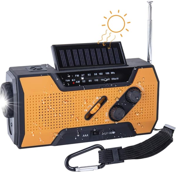 Nødradio med solcelle, håndsveiv og batteri 2000mAh (Modell A1)