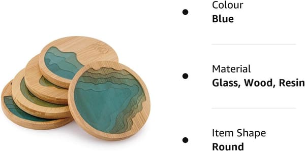 Dryckesunderlägg Rund Havsvåg Epoxiharts och Bambu - 5-pack
