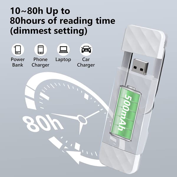 2 st USB-uppladdningsbara och flexibla läslampor med klämma för böcker