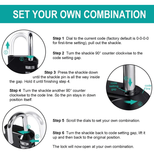 Kodehengelås for skap, 4-sifret kombinasjonslås for treningsstudio, loc