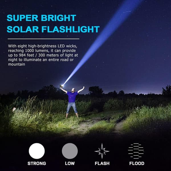 Latautuva aurinkopaneeli taskulamppu 8 LED:llä ja COB-sivulampulla, korkea kirkkaus