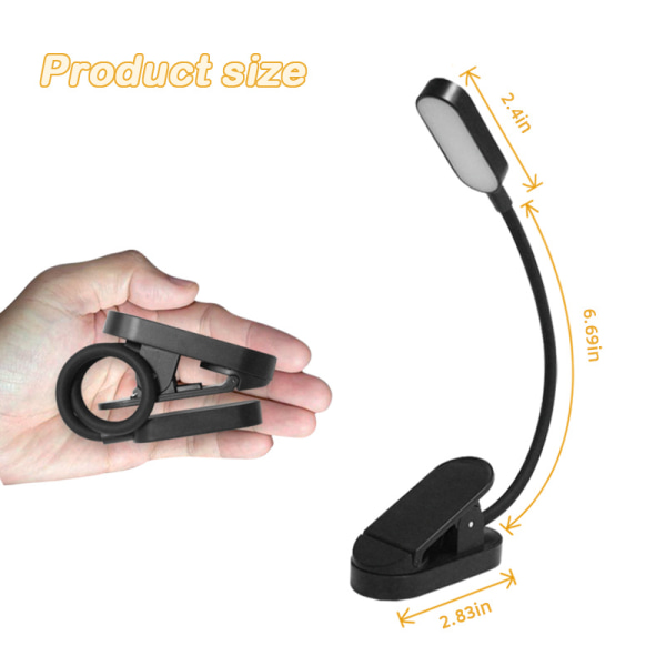Leselys 9 LED Leselampe Klipslampe USB Oppladbart 3 Farger