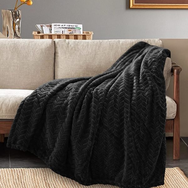 Fleece-tæppe, (50\"×70\", Sort) Super Blødt Flanel Cozy Bl