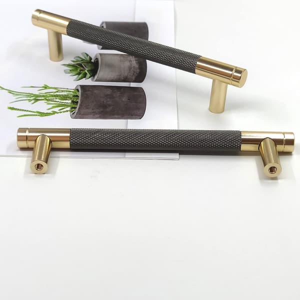 Set med 2 moderna skåpsknoppar i guld, 128 mm håldelning, kök