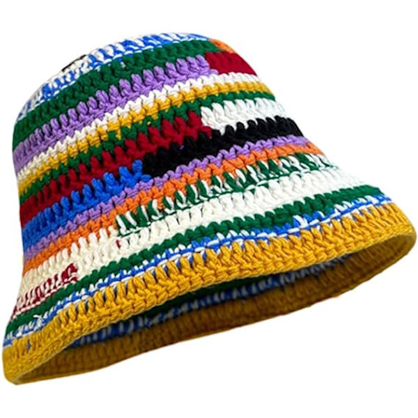 Färgglad Bucket Hat för Kvinnor Män Stickad Hatt Vävande Rand DXGHC