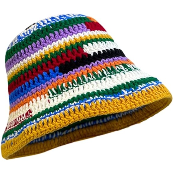 Färgglad Bucket Hat för Kvinnor Män Stickad Mössa Weaving Stripe DXGHC