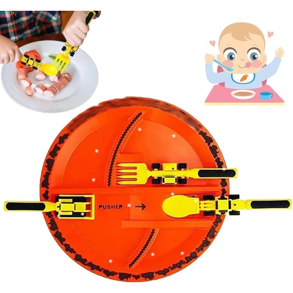 Kreativt spiseverktøysett for barn, konstruksjonstema småbarnsredskaper, småbarnstallerkener Småbarnsgafler og skjeer, safe Ute
