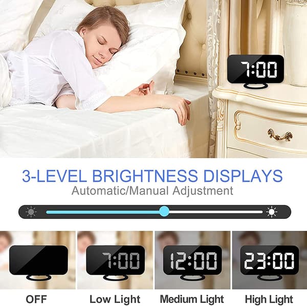 Digital väckarklocka, Väckarklocka i sängen, 7\" LED-spegelväckarklocka