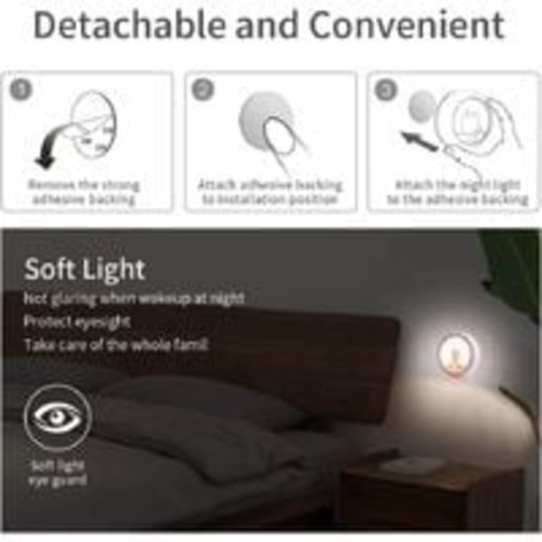 Nattlyspakke (hvit) bevegelsessensor nattlys, lampe