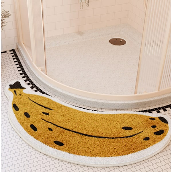 Badeværelsesmåtte i halvbueform med bananmønster til udenfor bruseniche - vandabsorberende