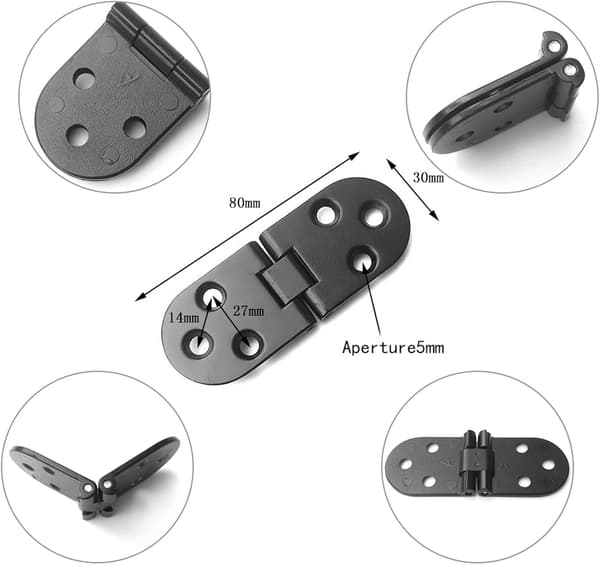 4 stk. 80*30*2.2mm Sort Hængsel, Zink Legering Toggle, Hængsel Con