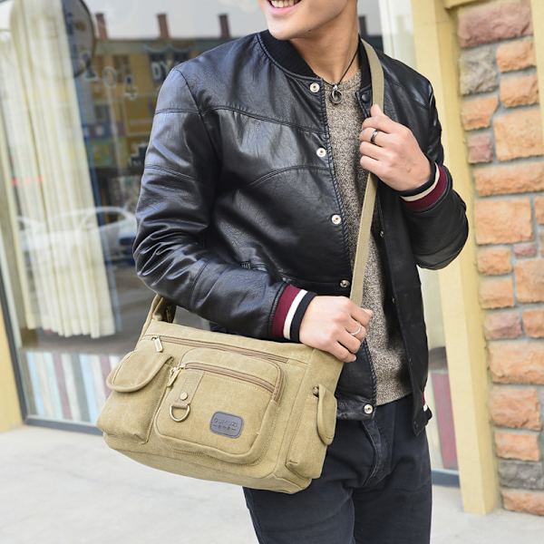 Retro En axel Crossbody Väska Herrar Crossbody Canvas Väska Tr