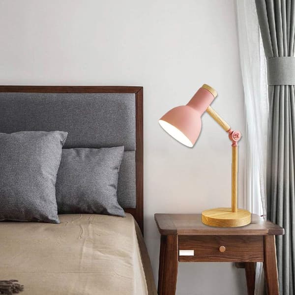 LED skrivebordslampe, rosa, E27 justerbar arm bordlampe, klassisk moderne
