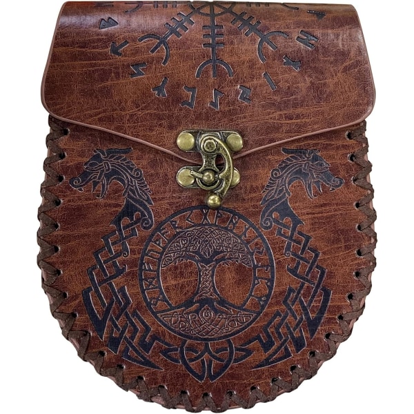 Brun präglad bältesväska, Vintage Viking Läder Fanny Pack-påse,