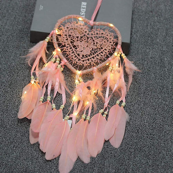 Hjerte Drømmfang Boho Stil Håndlavet LED Lys Væghæng