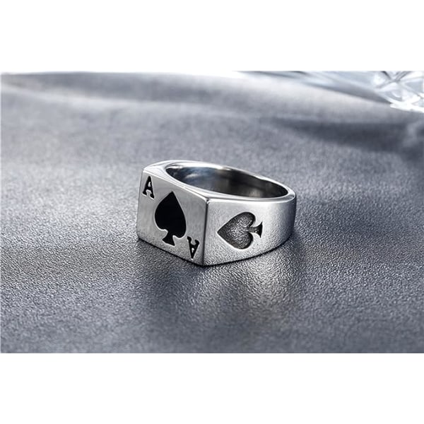 Herr Dam rostfritt stål Ring Poker Spade Ess Silver Svart Storlek