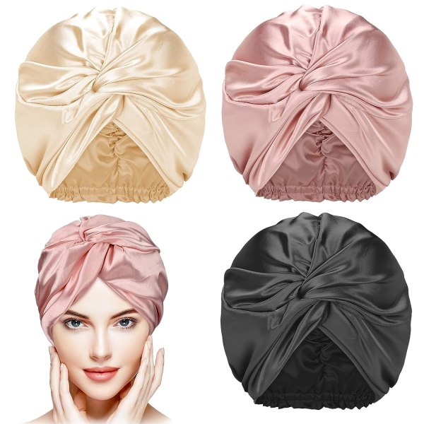 3 delar silke hårinpackning för sovande kvinnor Bonnet Silk Sleepin