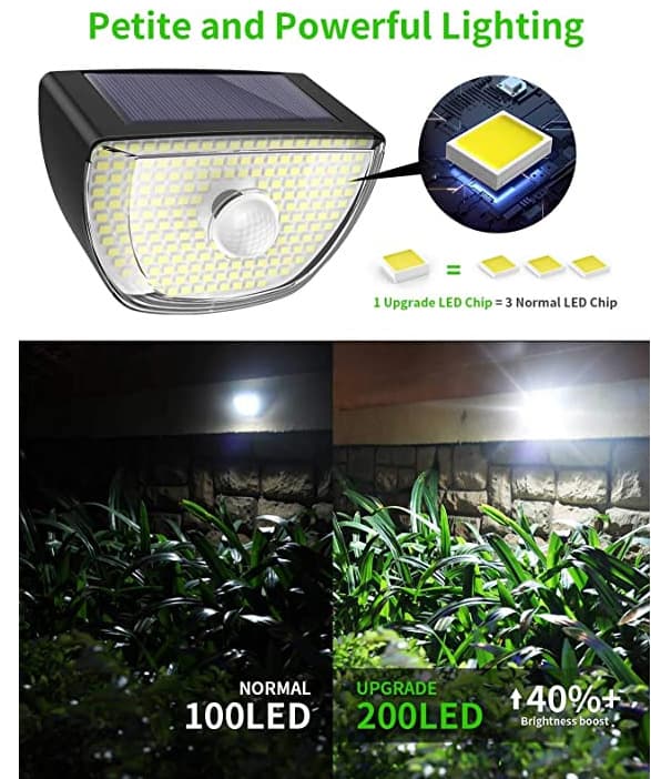 Utendørs solcellelampe med bevegelsessensor, 1 pakke med solcellelamper, 200 LED